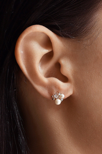 Pearl and CZ Cluster Stud Earrings