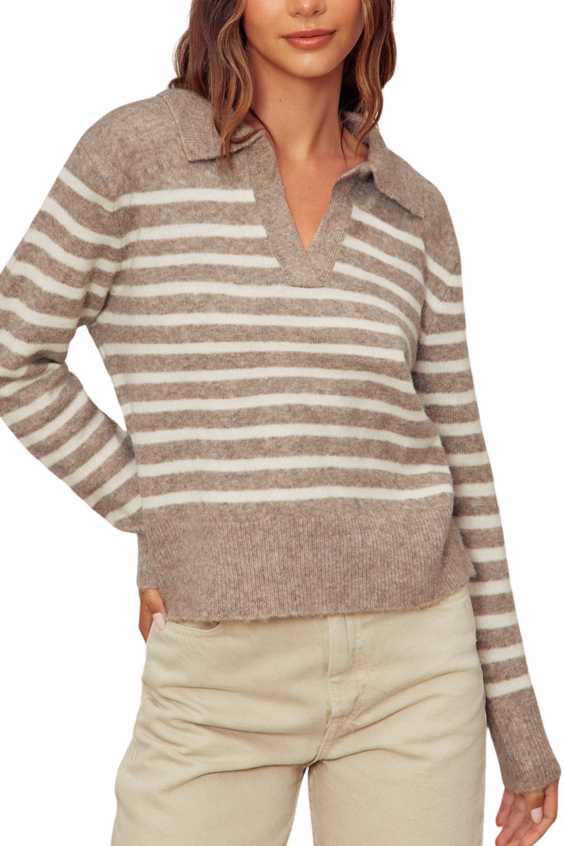 Soft And Fuzzy Striped Polo Sweater