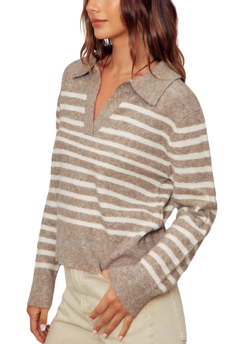 Soft And Fuzzy Striped Polo Sweater