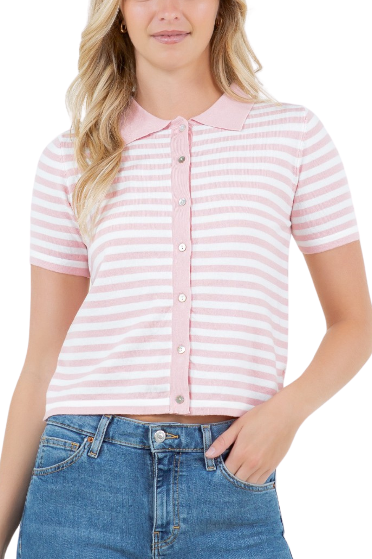 Striped Button Up Polo