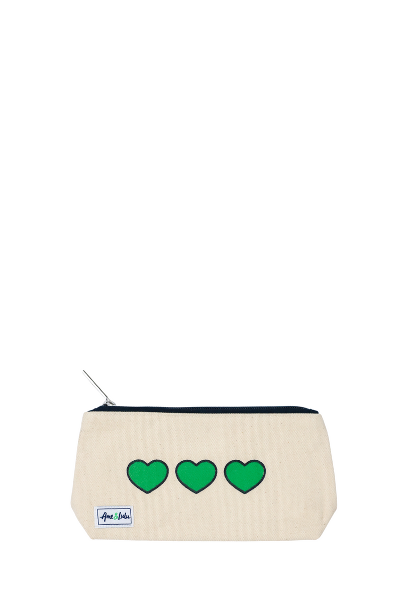 Green Hearts Brush It Off Cosmetic Case