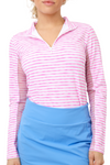 IBKUL Landon Stripe Long Sleeve Zip Mock Top