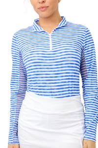 IBKUL Landon Stripe Long Sleeve Zip Mock Top