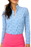 IBKUL Landon Stripe Long Sleeve Zip Mock Top