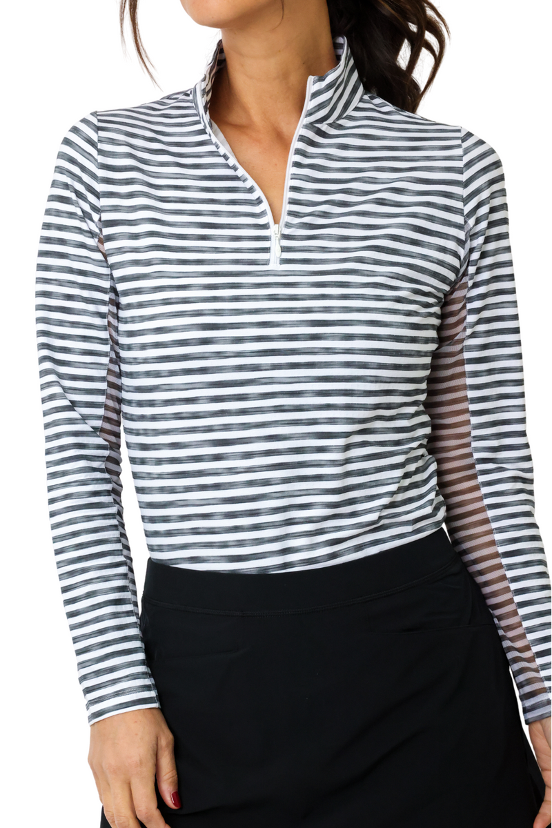 Landon Stripe Long Sleeve Zip Mock Top