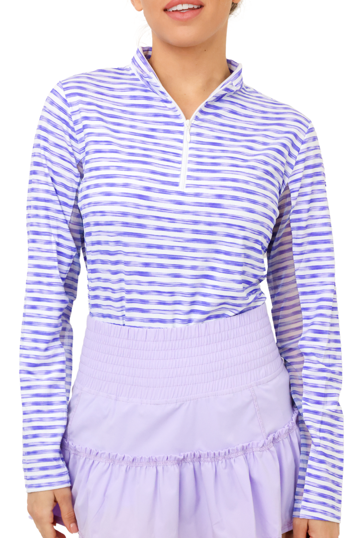 IBKUL Landon Stripe Long Sleeve Zip Mock Top