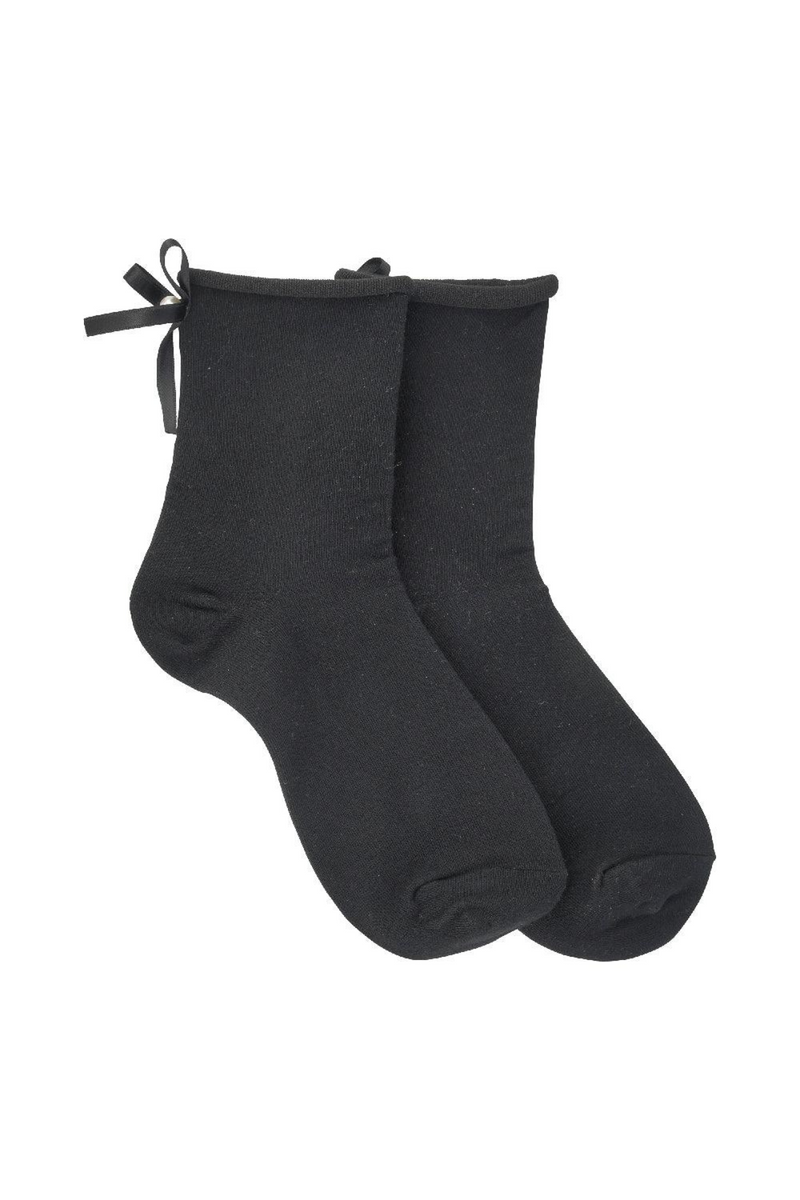 Satin Black Bow Socks