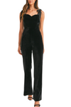 Satin Shoulder Tie Velvet Flare Jumpsuit