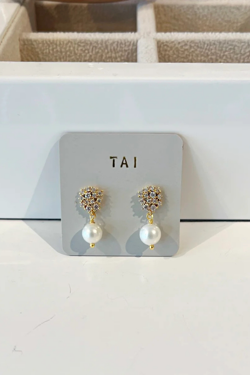 Sparkle Cluster & Pearl Post Earrings