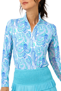 IBKUL Gloria Print Long Sleeve Mock Neck Top