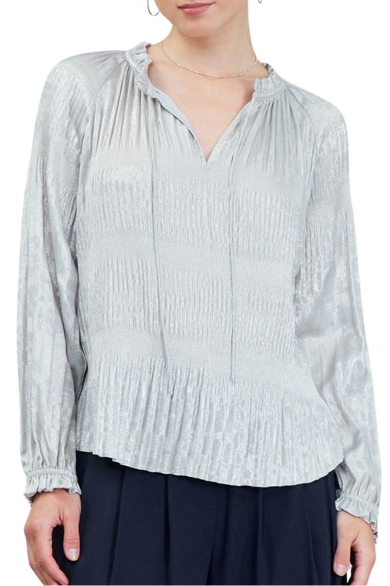 Current Air Pleated Long Sleeve Blouse