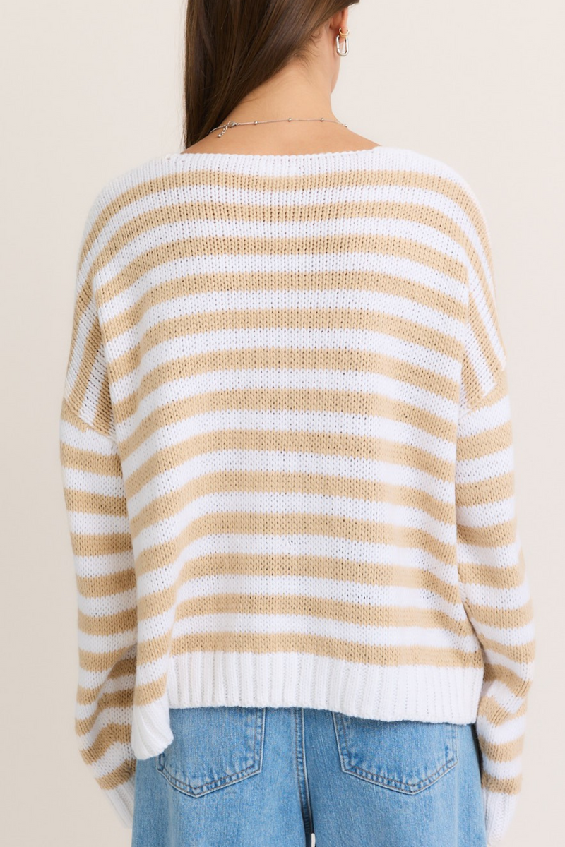 V-Neck Long Sleeve Stripe Sweater Top