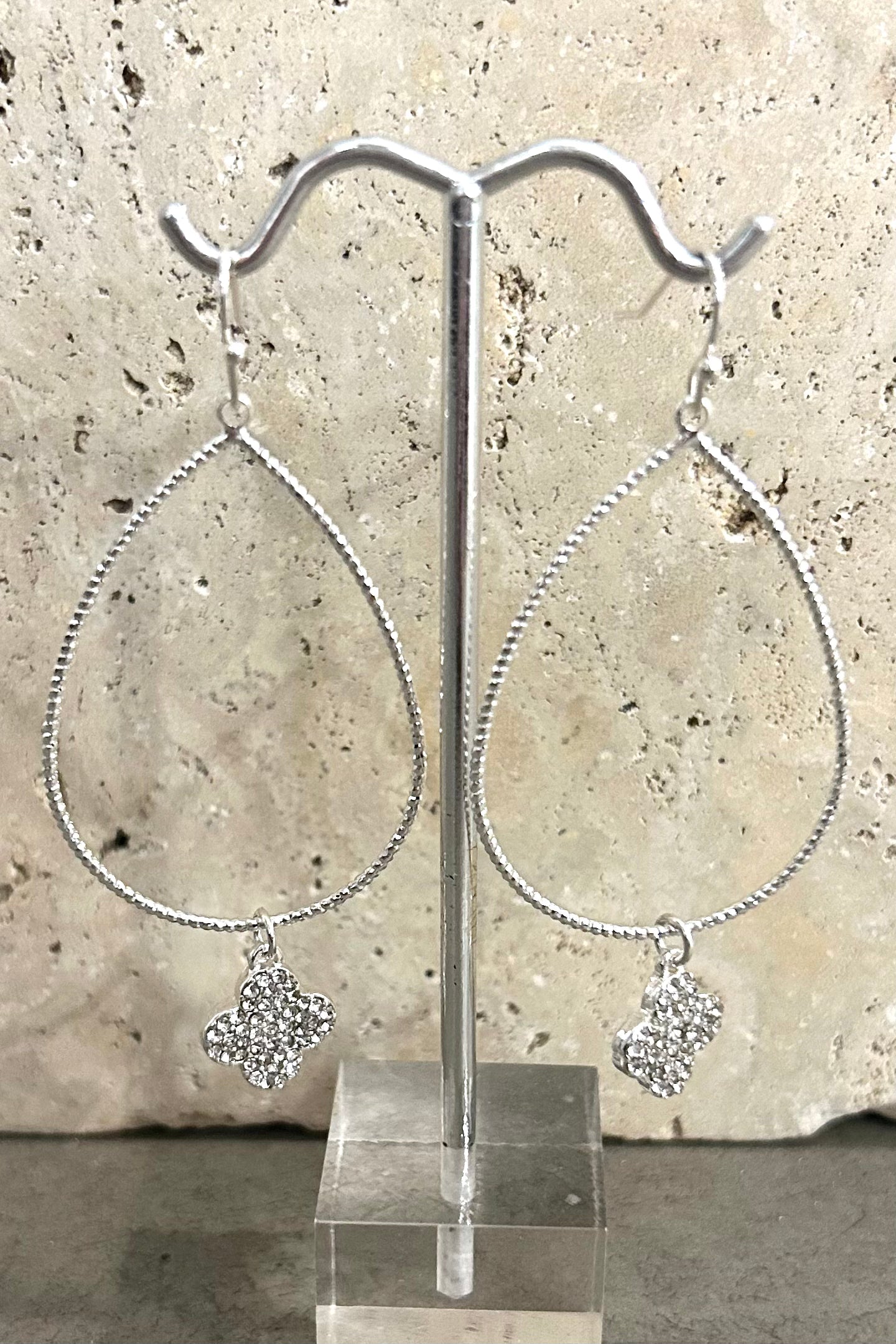 CZ Drop Clover Earrings