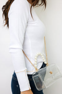 Transparent Pearl Handle Flap Bag