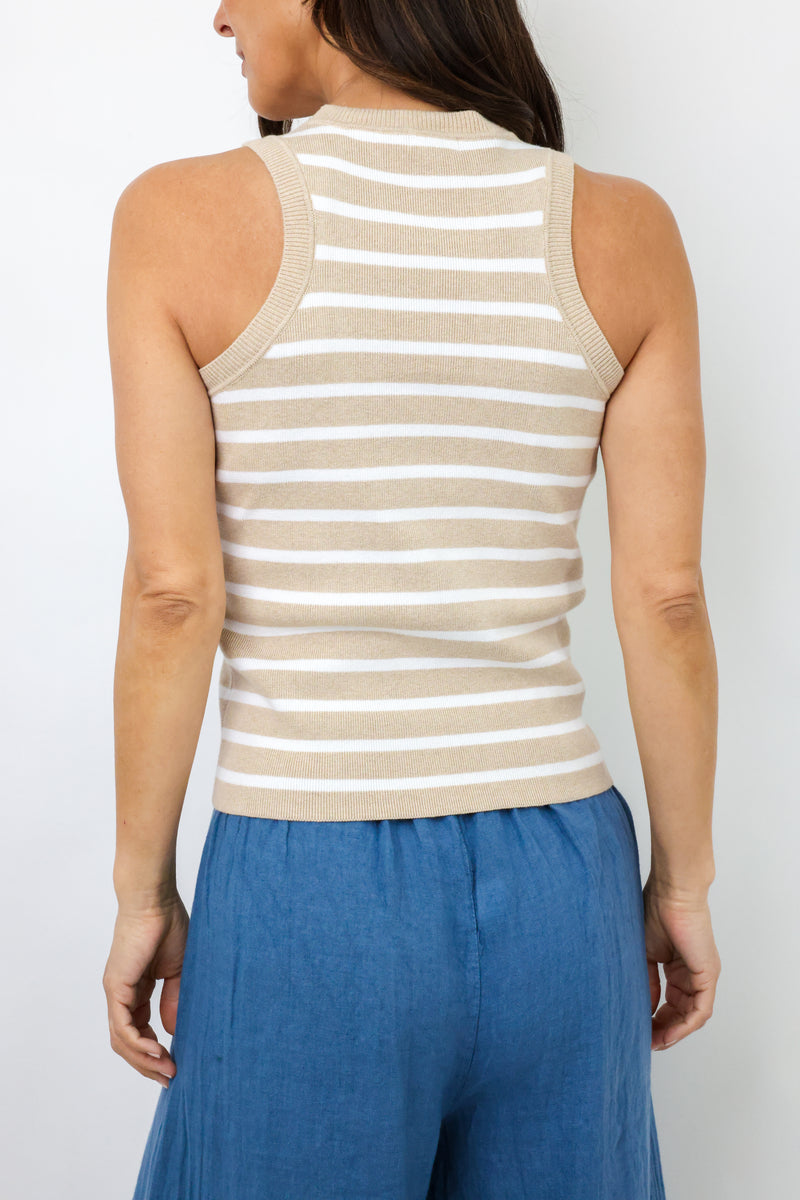 Minnie Rose Cotton Cashmere Striped Tank