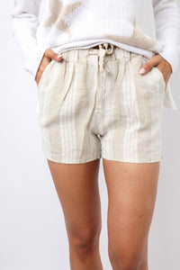 Drawstring Mid Rise Stripe Short