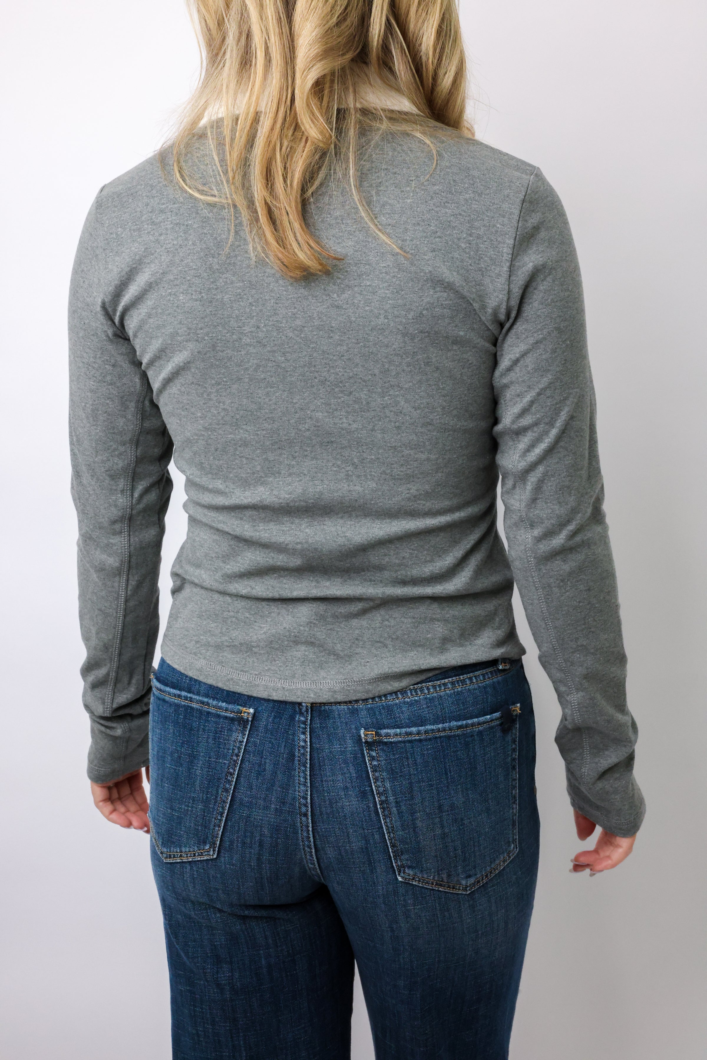 V-Neck Collared Long Sleeve Top