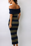 Striped Off Shoulder Sweater Maxi Dress