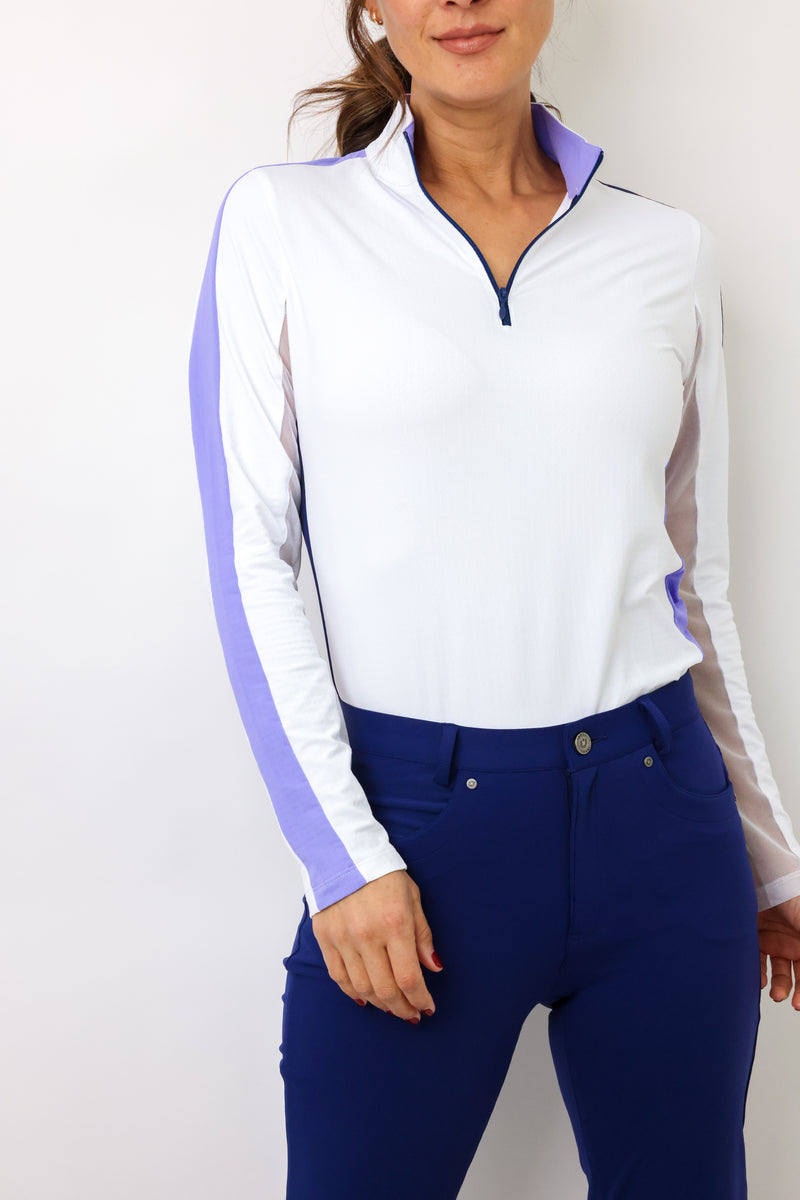 IBKUL Color Block Long Sleeve Mock Neck Top