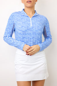 IBKUL Landon Stripe Long Sleeve Zip Mock Top