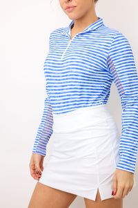 IBKUL Landon Stripe Long Sleeve Zip Mock Top