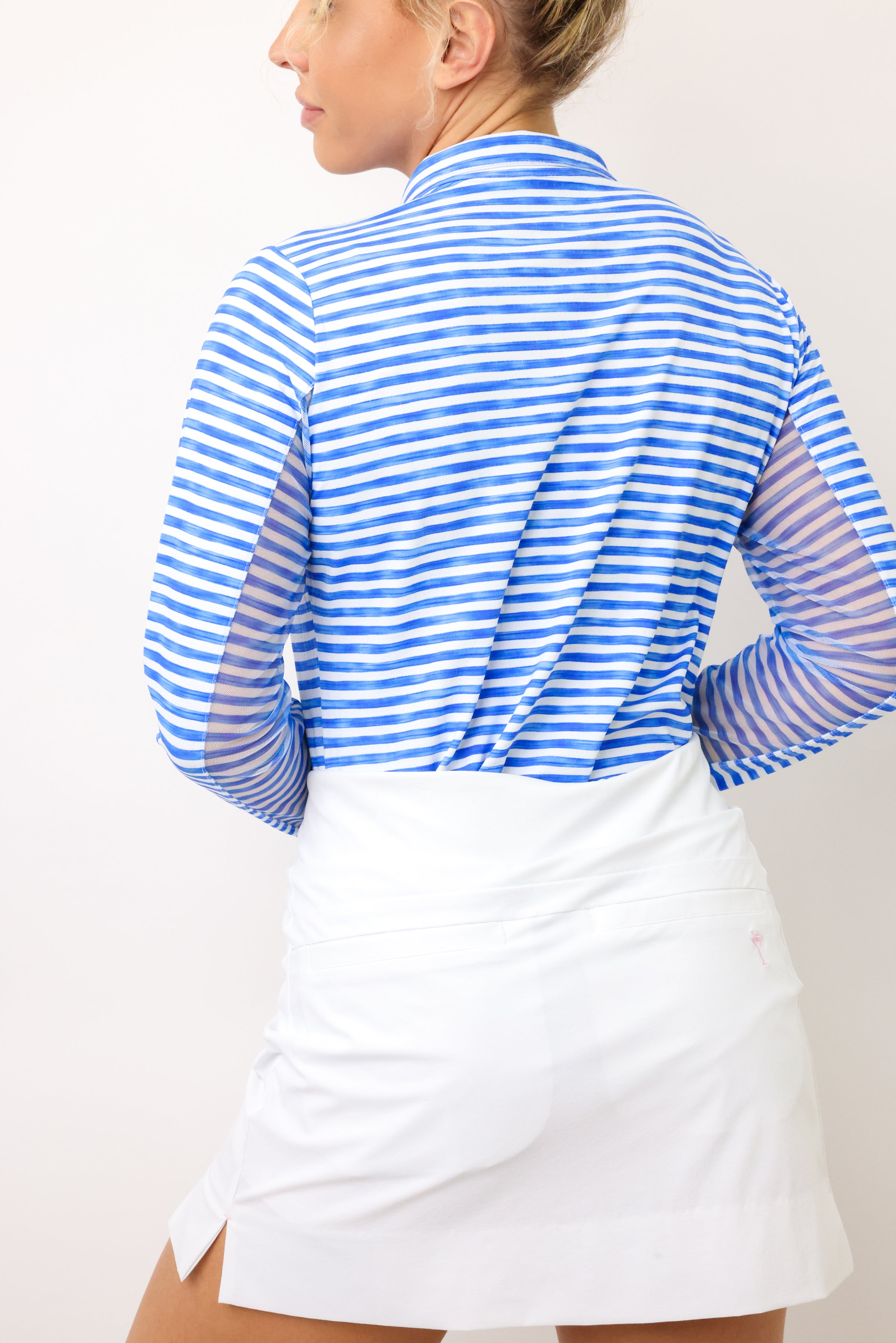 IBKUL Landon Stripe Long Sleeve Zip Mock Top