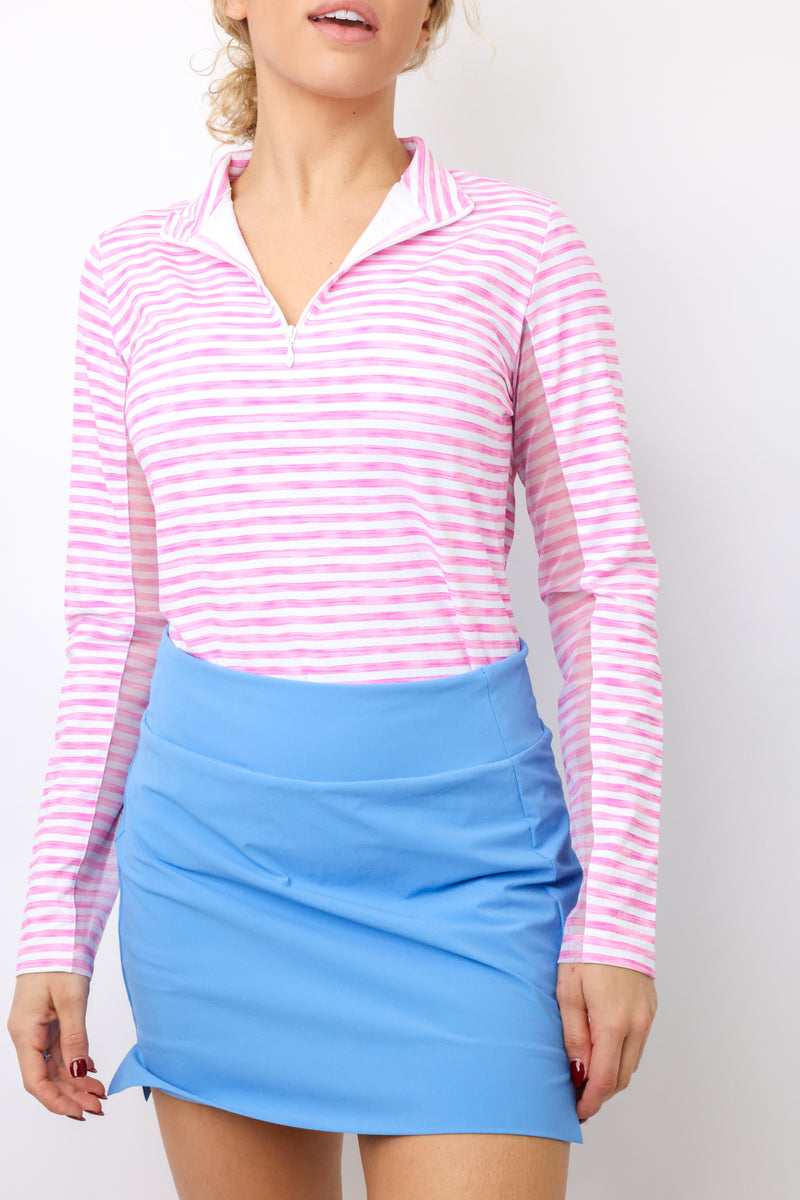 IBKUL Landon Stripe Long Sleeve Zip Mock Top