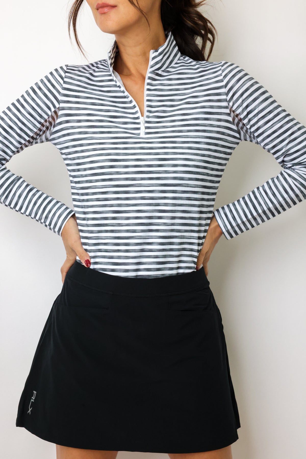 Landon Stripe Long Sleeve Zip Mock Top