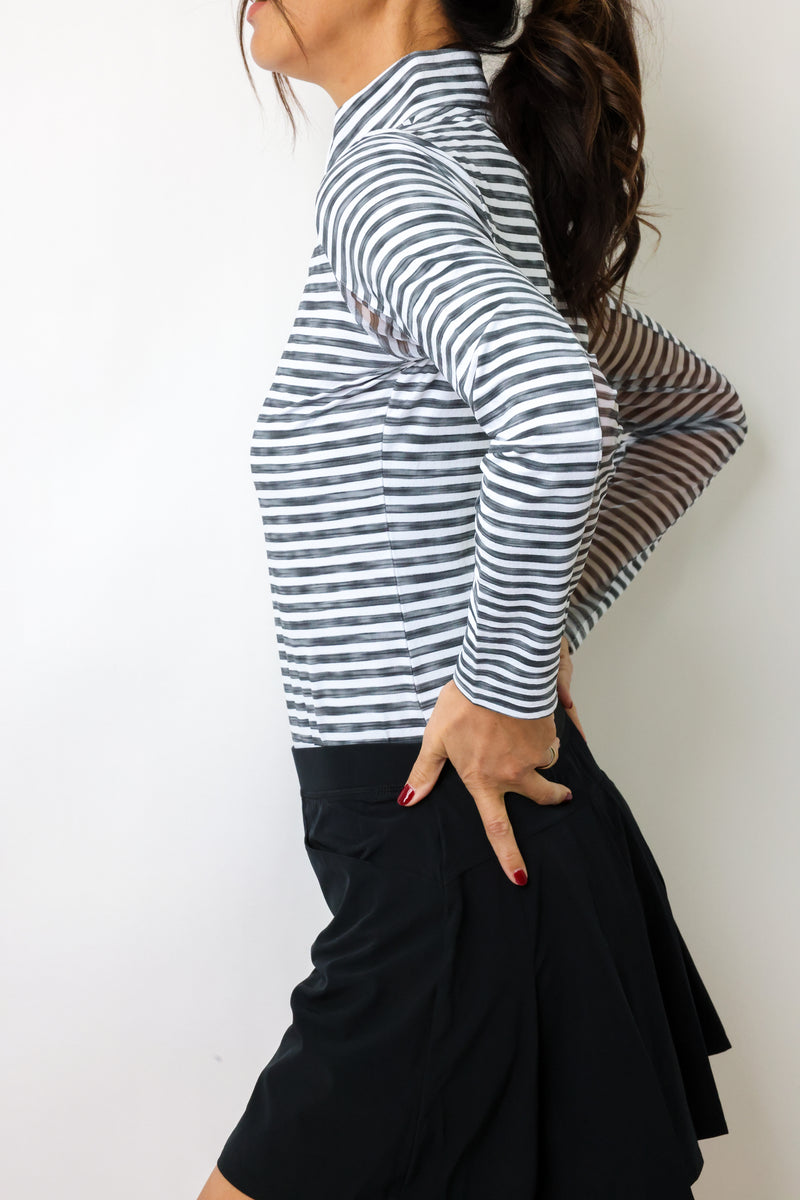 Landon Stripe Long Sleeve Zip Mock Top