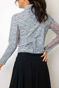 Landon Stripe Long Sleeve Zip Mock Top