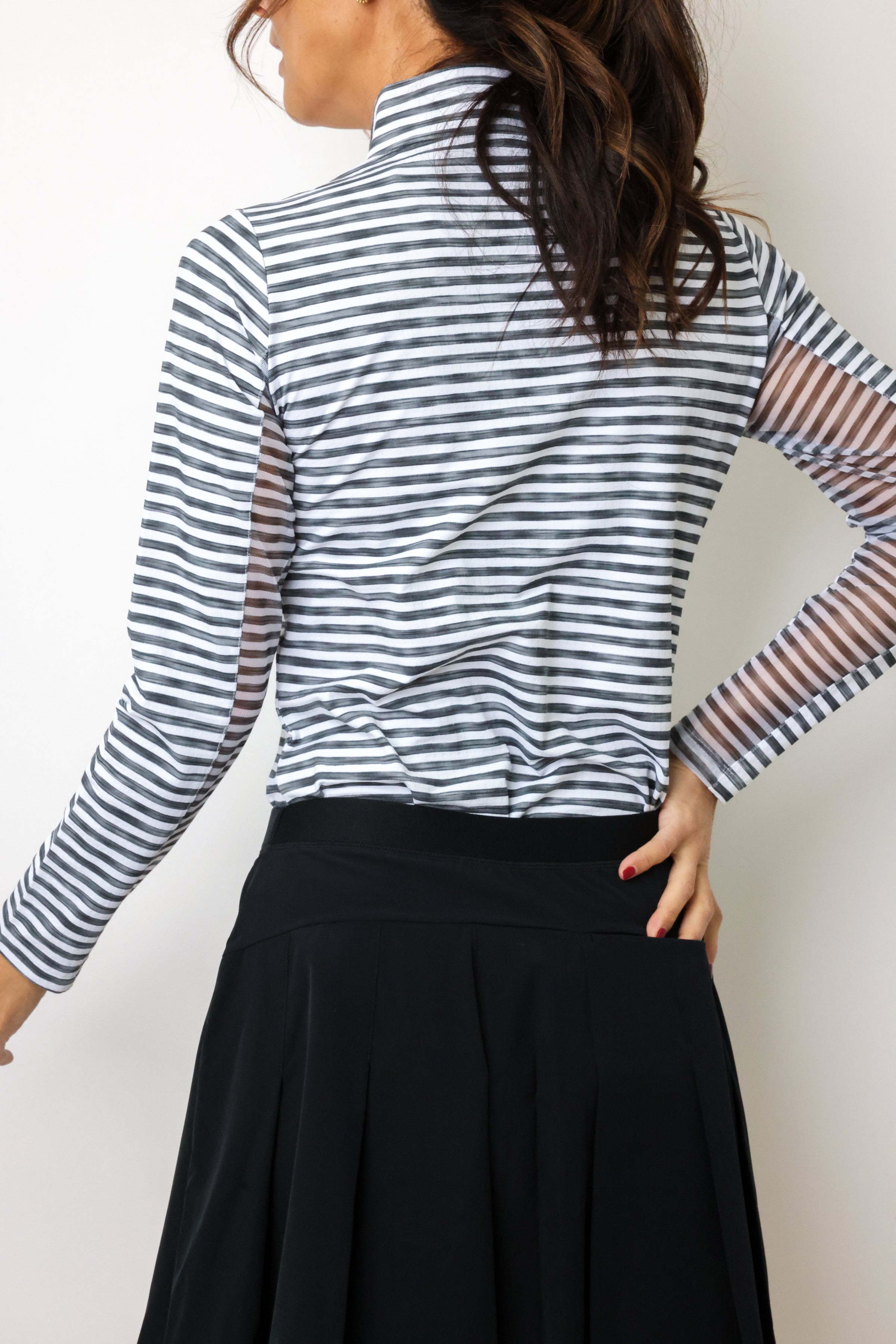 Landon Stripe Long Sleeve Zip Mock Top